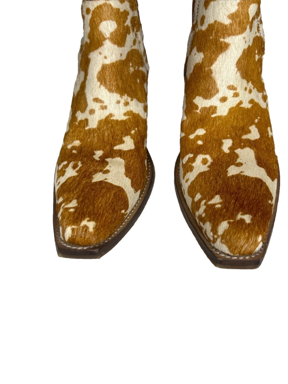 MYRA BAG Cow Hair On Hide Leather Ankle Cowboy Boots Women’s 9 White & Brown - Picture 5 of 16